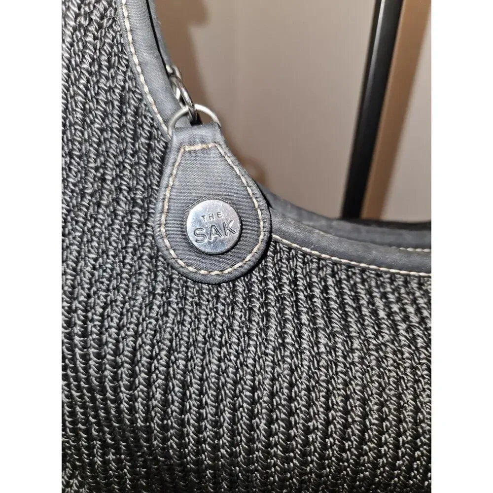 The SAK Black Crochet Purse Bag Zip Closure Interior Pockets